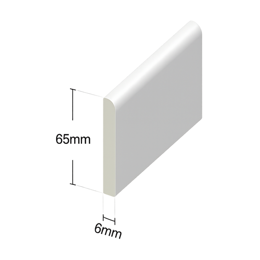 White Smooth Pencil Round Architrave Flat - Length 5m x Width 65mm