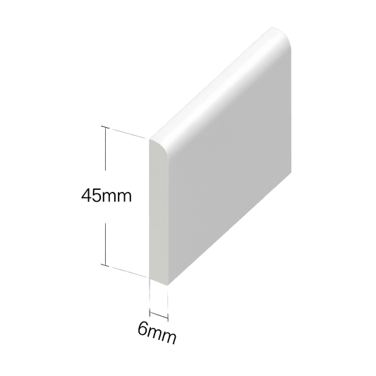 White Smooth Pencil Round Architrave Flat - Length 5m x Width 45mm