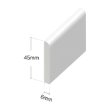 White Smooth Pencil Round Architrave Flat - Length 5m x Width 45mm