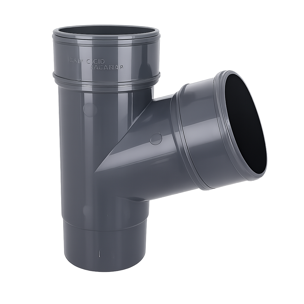 Aquaflow Anthracite Grey Round Guttering 112.5° Downpipe Branch - 112mm