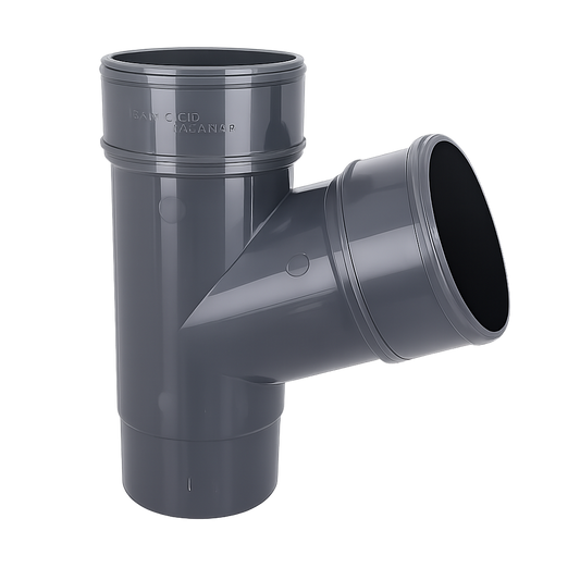 Aquaflow Anthracite Grey Round Guttering 112.5° Downpipe Branch - 112mm
