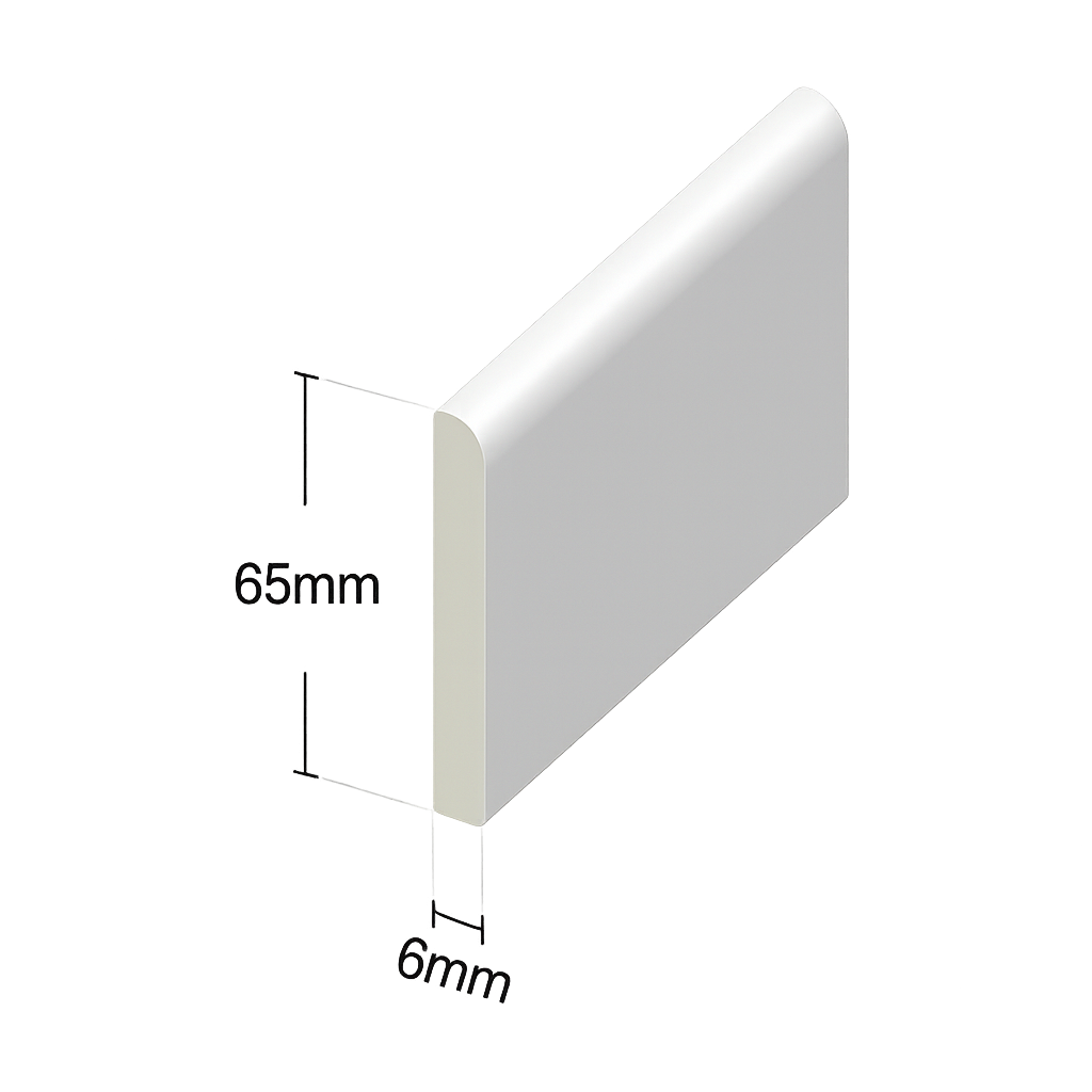 White Smooth Pencil Round Architrave Flat - Length 5m x Width 65mm