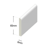 White Smooth Pencil Round Architrave Flat - Length 5m x Width 65mm