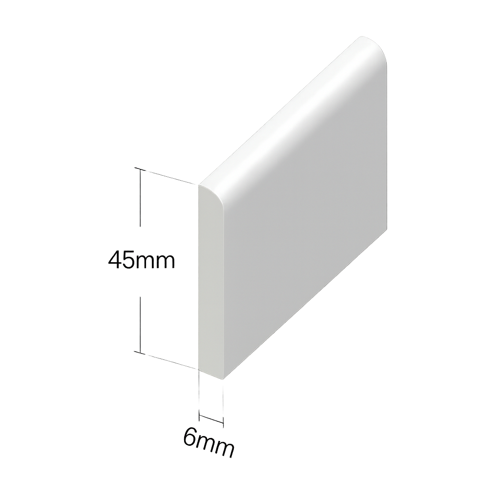 White Smooth Pencil Round Architrave Flat - Length 5m x Width 45mm